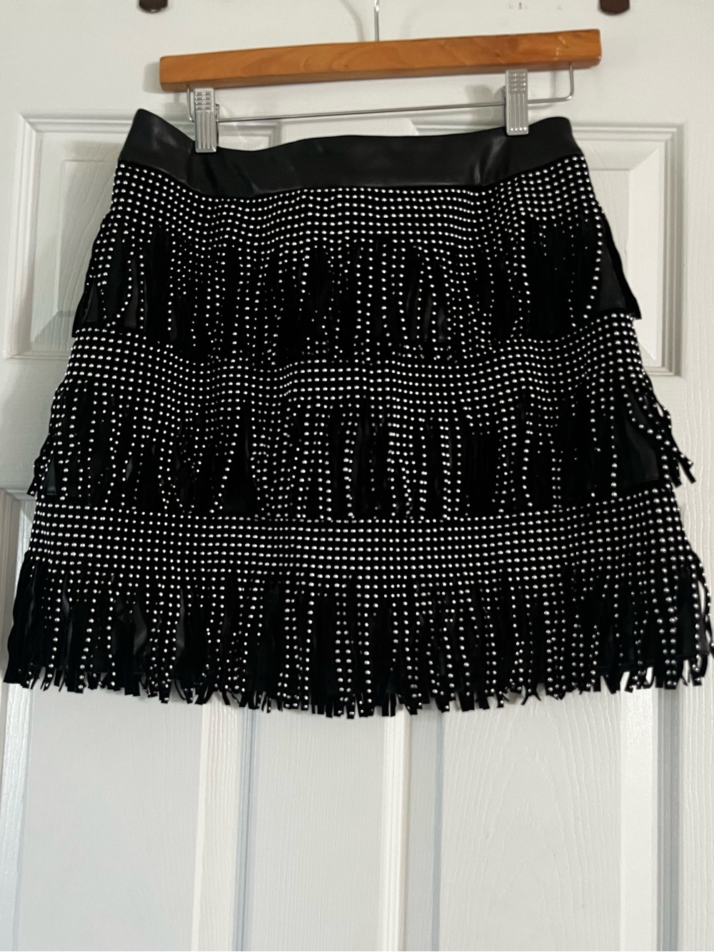New Sincerely Jules Black Mini Skirt with Silver Stud Fringe size large